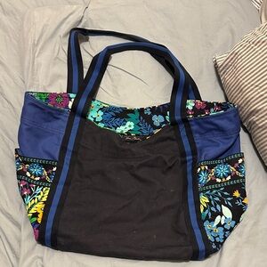 Vera Bradley Black & Blue Floral Trim Tote